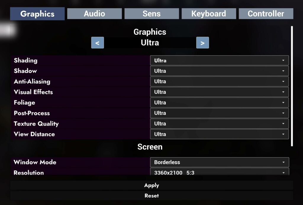 Earniverse Einstellungen Ultra-Grafik