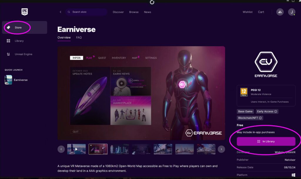 Adicionar Earniverse à Biblioteca da Epic Game